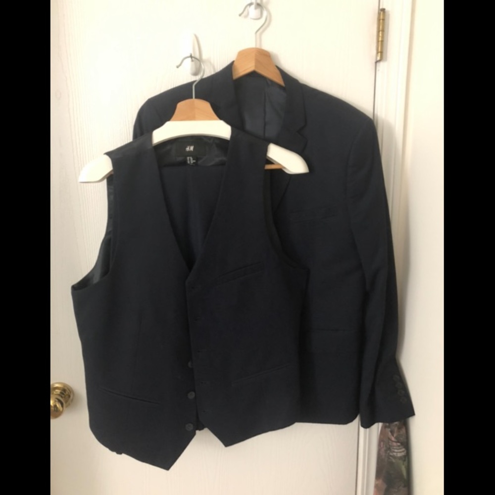 H&M 3pc Suit, pants, jacket, vest, Navy